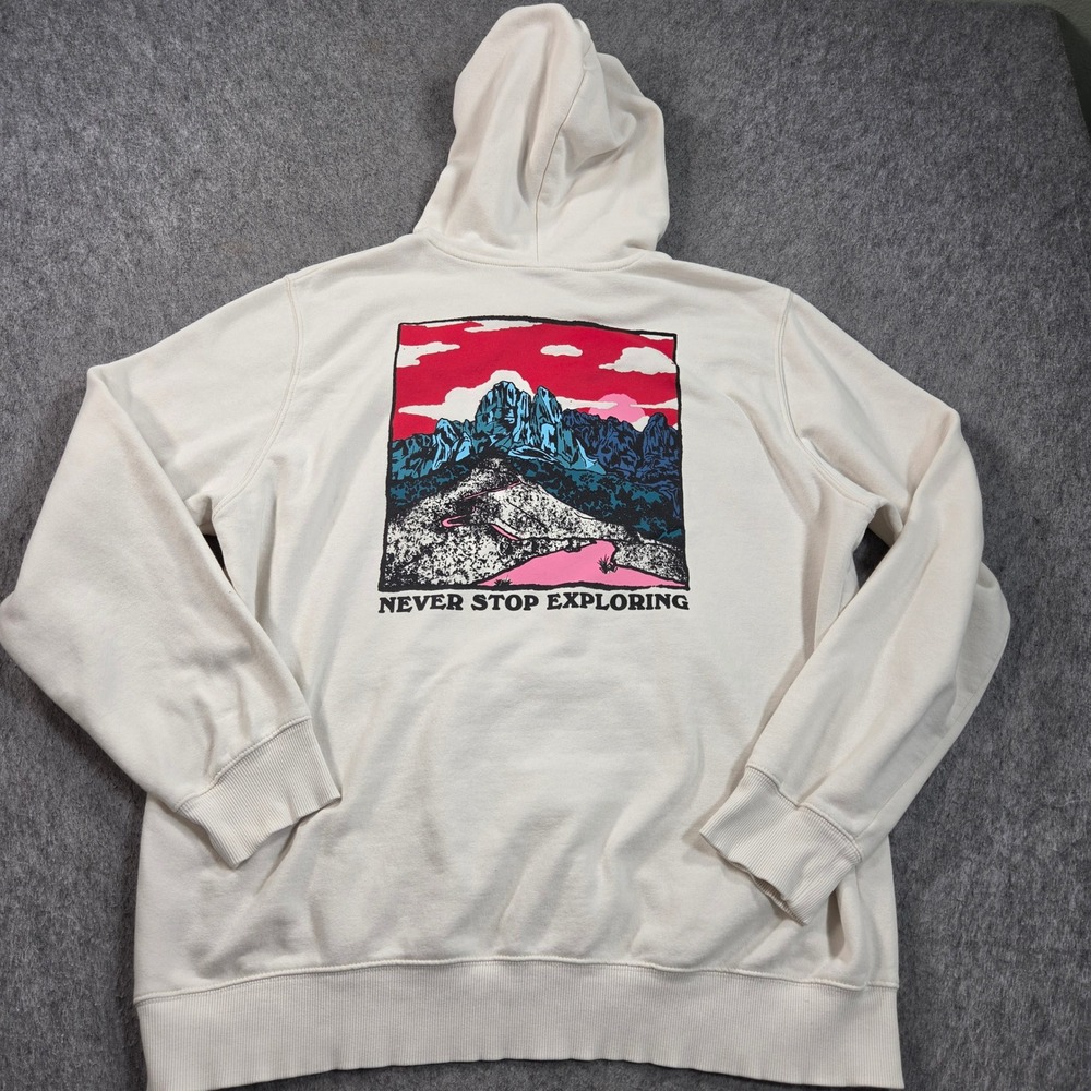 The North Face Hoodie Mens XL White Never Stop Exploring Mountain Graphic A7UO5